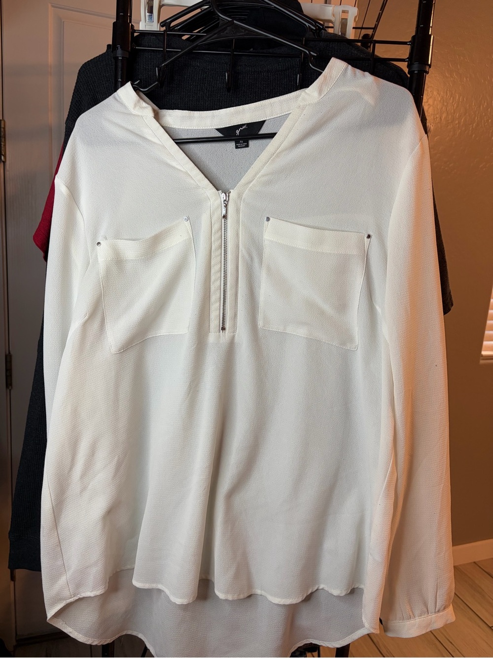 GNW Cream Zip-Front Blouse